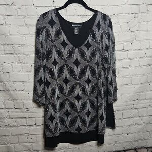 Nina Raynor Sequined Tunic Top Layered V Neck Size 12